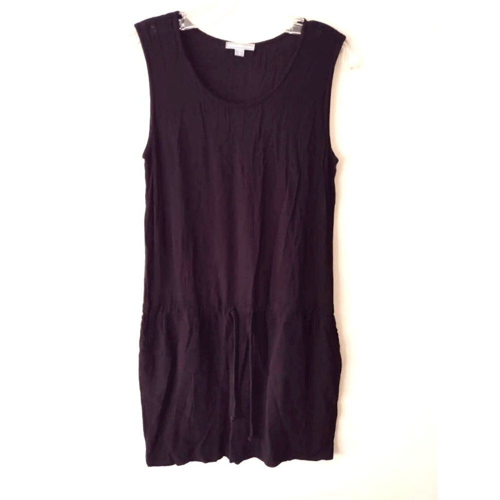 James Perse Drawstring Waist Dress‎ Size 2 Black Sheer Sleeveless Lightweight